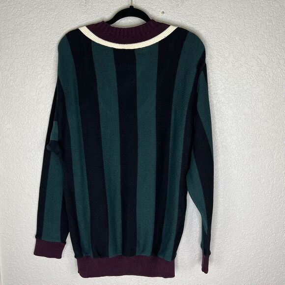 Vintage Jantzen Men’s Size L Striped Sweater V-Neck 80s 90s Preppy Grandpa USA - Picture 2 of 4